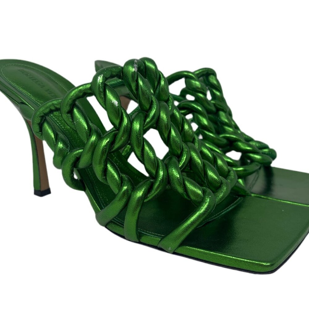 Bottega Veneta Green Woven Leather Heels Sz-41